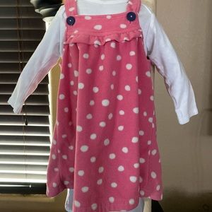 Pink polka dot dress w/white long sleeve onesie